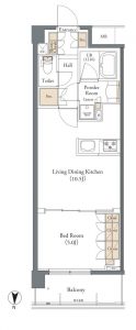 二人暮らしの１LDK間取り図、リビングと続きの縦配置